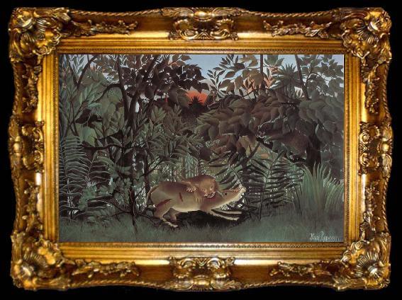 framed  Henri Rousseau The Hungry lion attacking an antelope, ta009-2